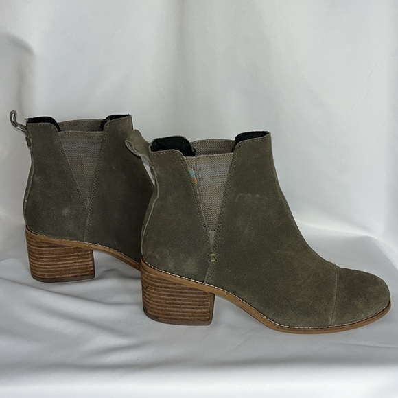TOM'S Esme stacked heel suede upper ankle boots Sz 8.5 Green - Picture 5 of 8